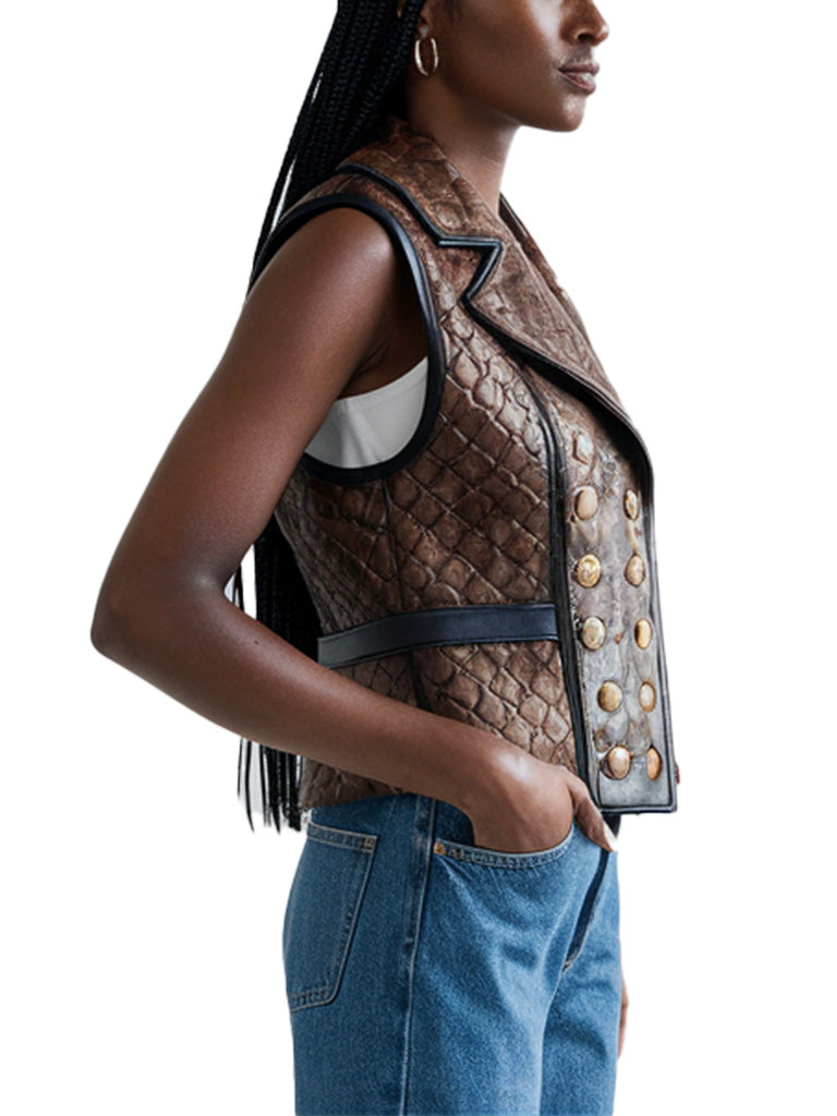 Women's Quilted Brown Stylish and Elegant Leather Vest