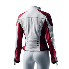 Women’s Red and White Leather Coltello Moto Biker Jacket