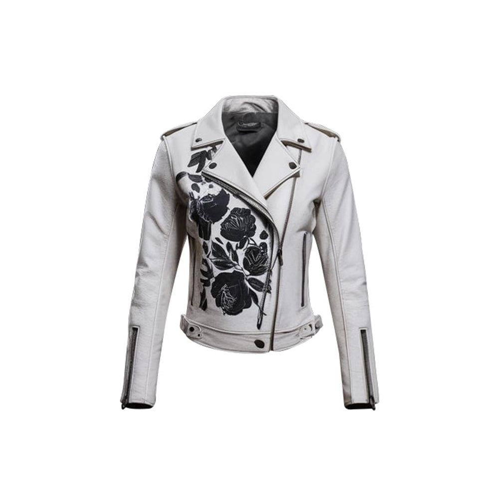 Women's Rose Embroidered Euphoria Biker Leather Jacket