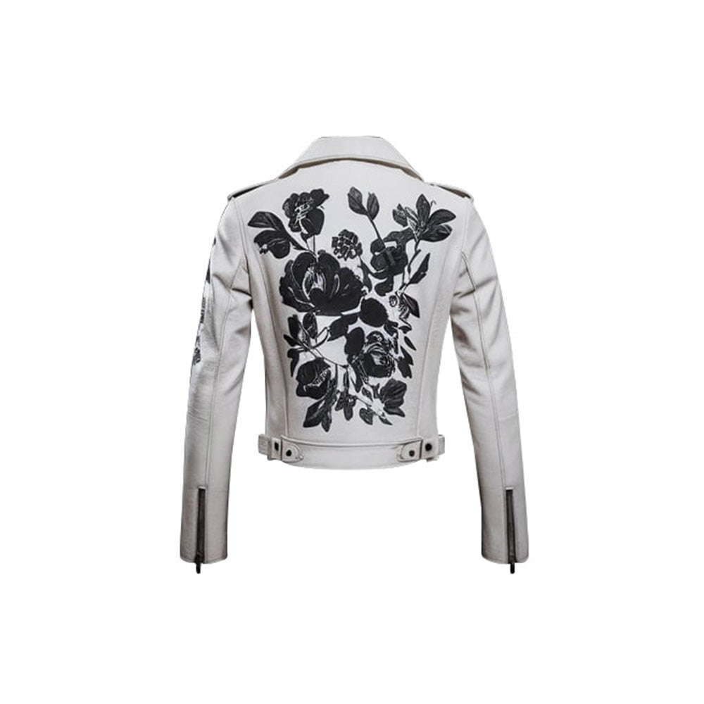 Women's Rose Embroidered Euphoria Biker Leather Jacket