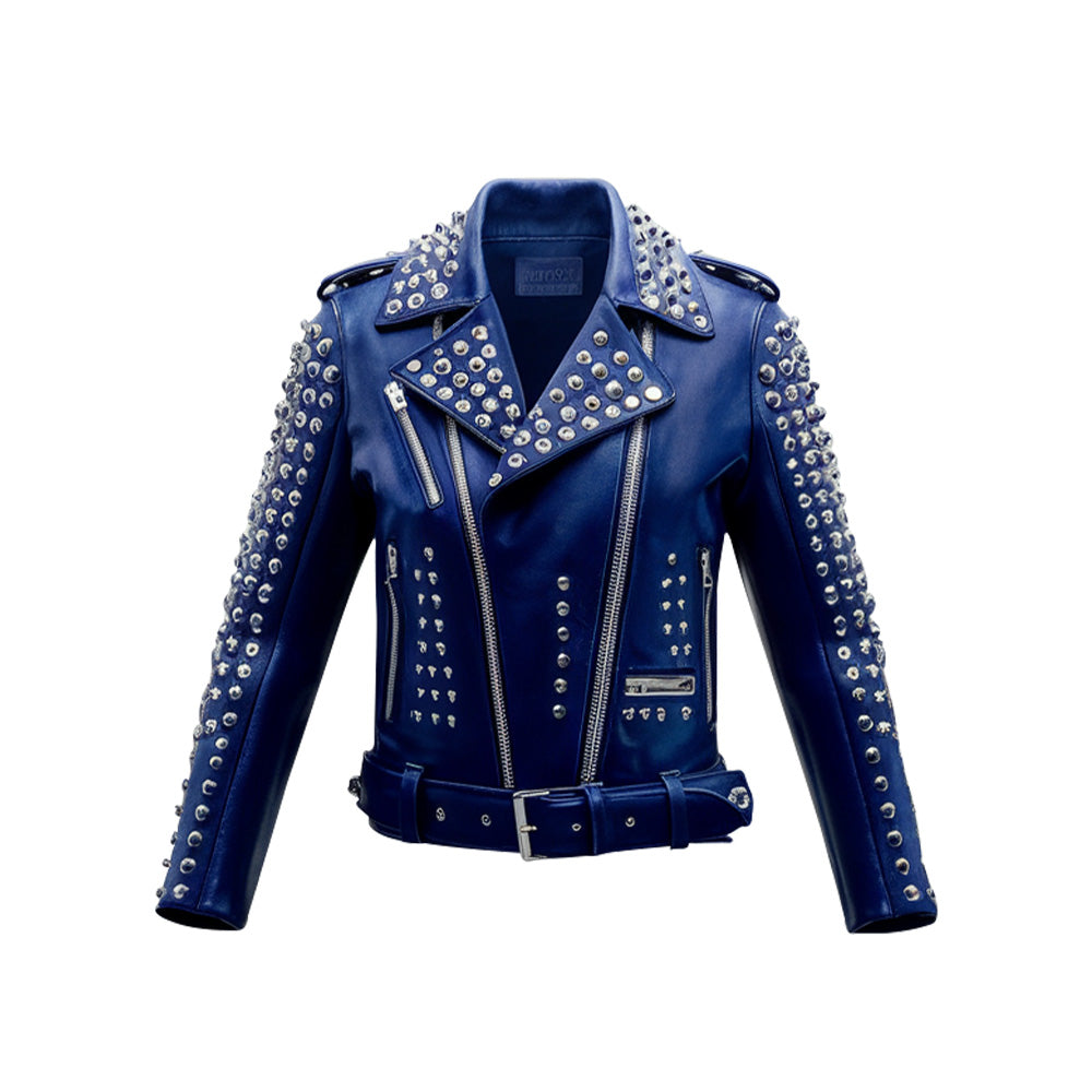 Women's Spiked Studded Leather Brando Jacket