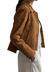 Women's Tan Suede Cropped Jacket