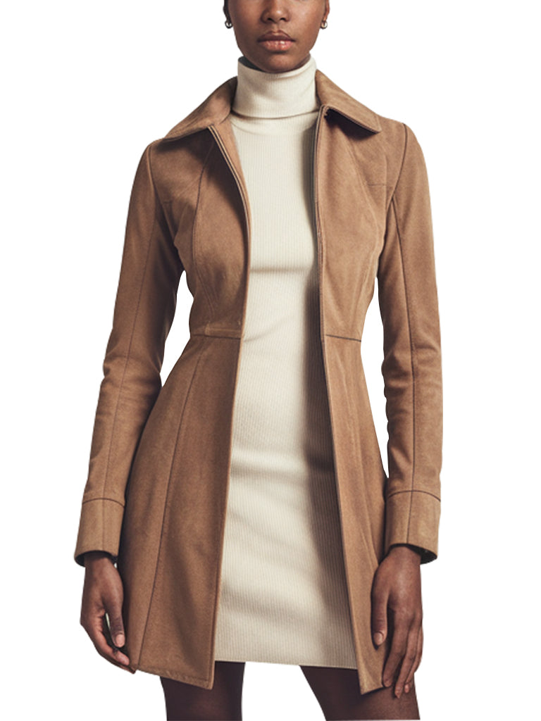 Women's Tan Suede Flare Stylish Coat