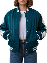 Women's Teal and White Varsity Jacket