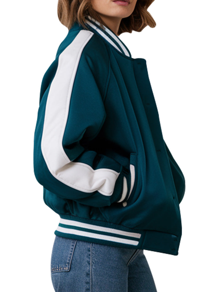 Women's Teal and White Varsity Jacket