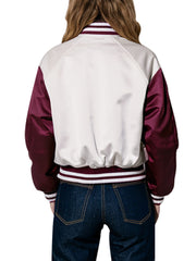 Women's White and Burgundy Varsity Jacket