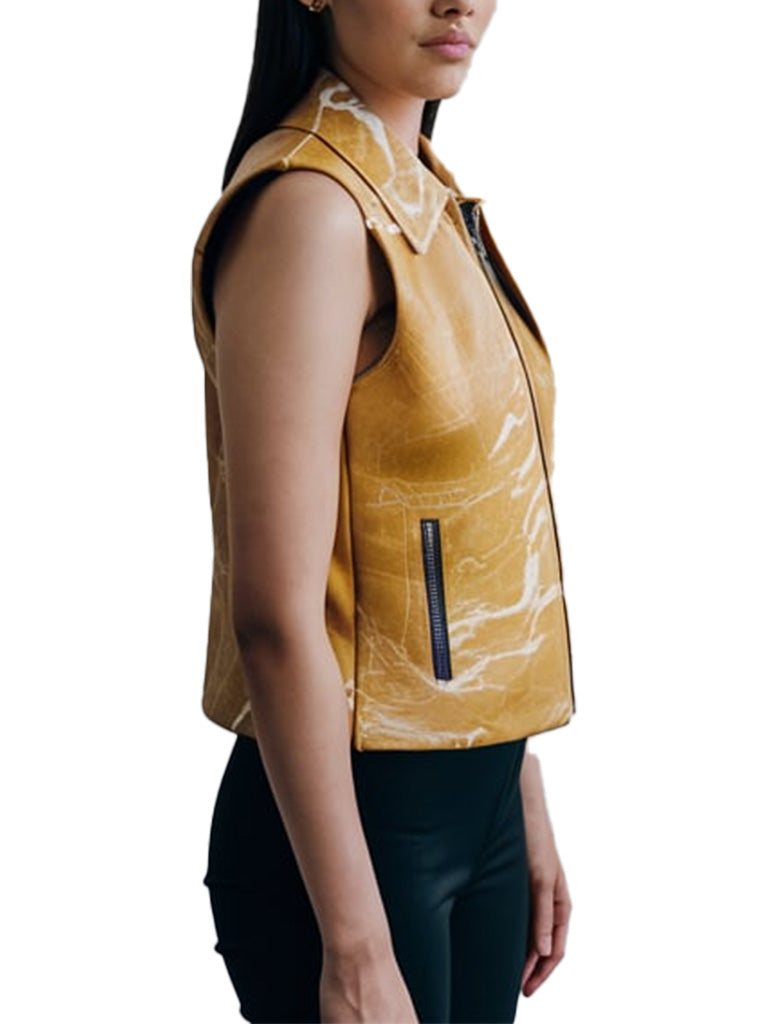 Women's Yellow Marble-Patterned Forge Leather Vest