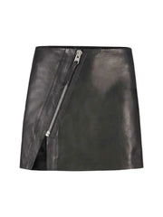 Women’s Black Asymmetrical Zip Leather Mini Skirt | Edgy High-Waist Skirt