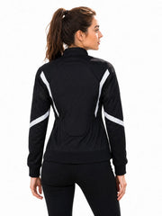 Black mesh training jacket with reflective sleeve stripe