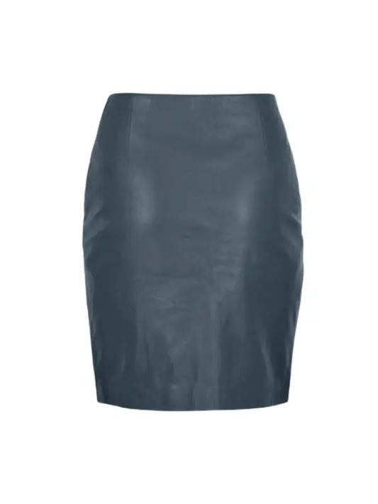 Women’s Blue High-Waist Leather Pencil Skirt | Chic Front Slit Midi Skirt