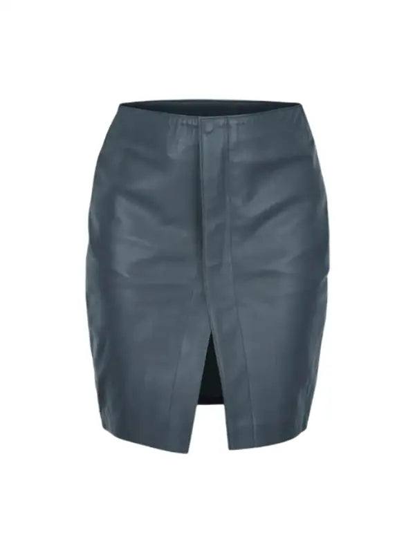 Women’s Blue High-Waist Leather Pencil Skirt | Chic Front Slit Midi Skirt
