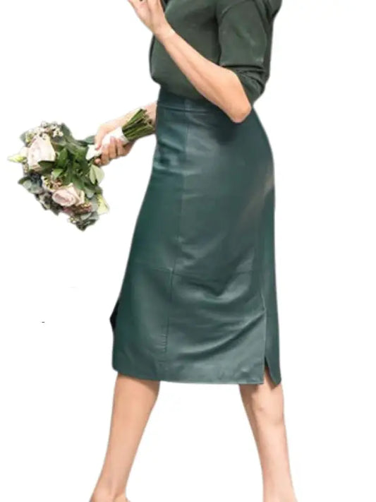 Women’s Dark Green Leather Pencil Skirt
