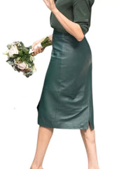 Women’s Dark Green Leather Pencil Skirt