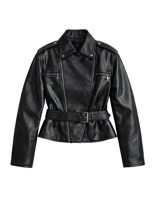 Women’s Slim Fit Black Leather Moto Jacket