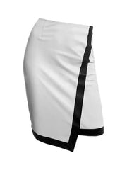 Women’s Two-Tone Black and White Leather Pencil Skirt | Asymmetrical Wrap Design