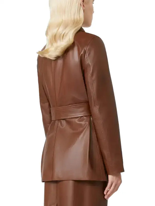 Women’s Brown Leather Jacket with Matching Skirt