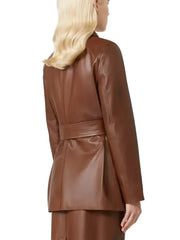 Women’s Brown Leather Jacket with Matching Skirt
