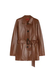 Women’s Brown Leather Jacket with Matching Skirt