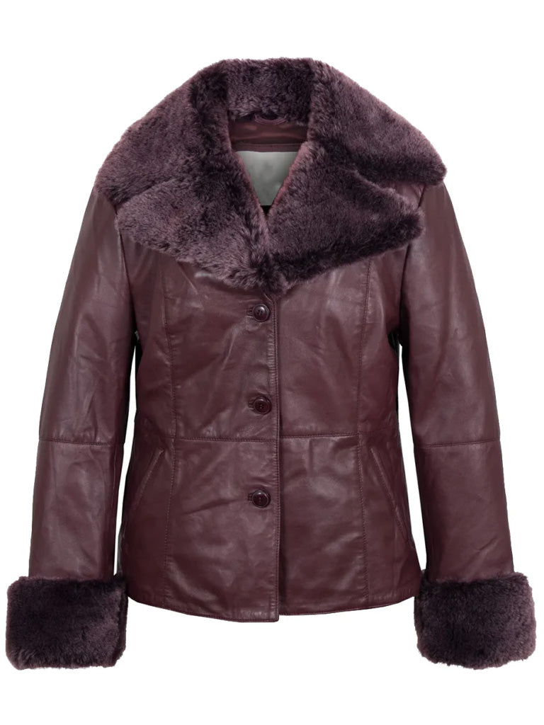Women's Burgundy Shearling Leather Jacket