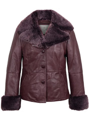 Women's Burgundy Shearling Leather Jacket