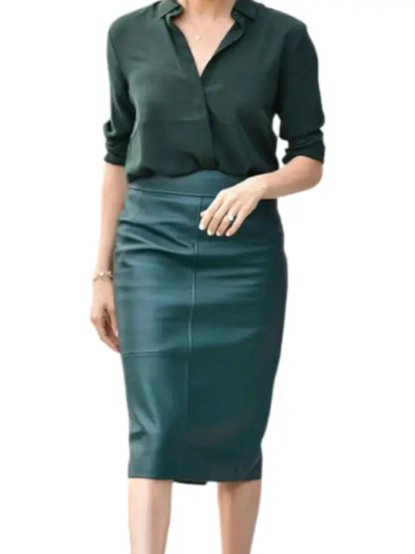 Women’s Dark Green Leather Pencil Skirt