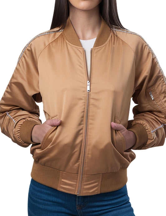 Women's Embroidered Bomber Jacket In Metallic Gold
