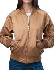Women's Embroidered Bomber Jacket In Metallic Gold
