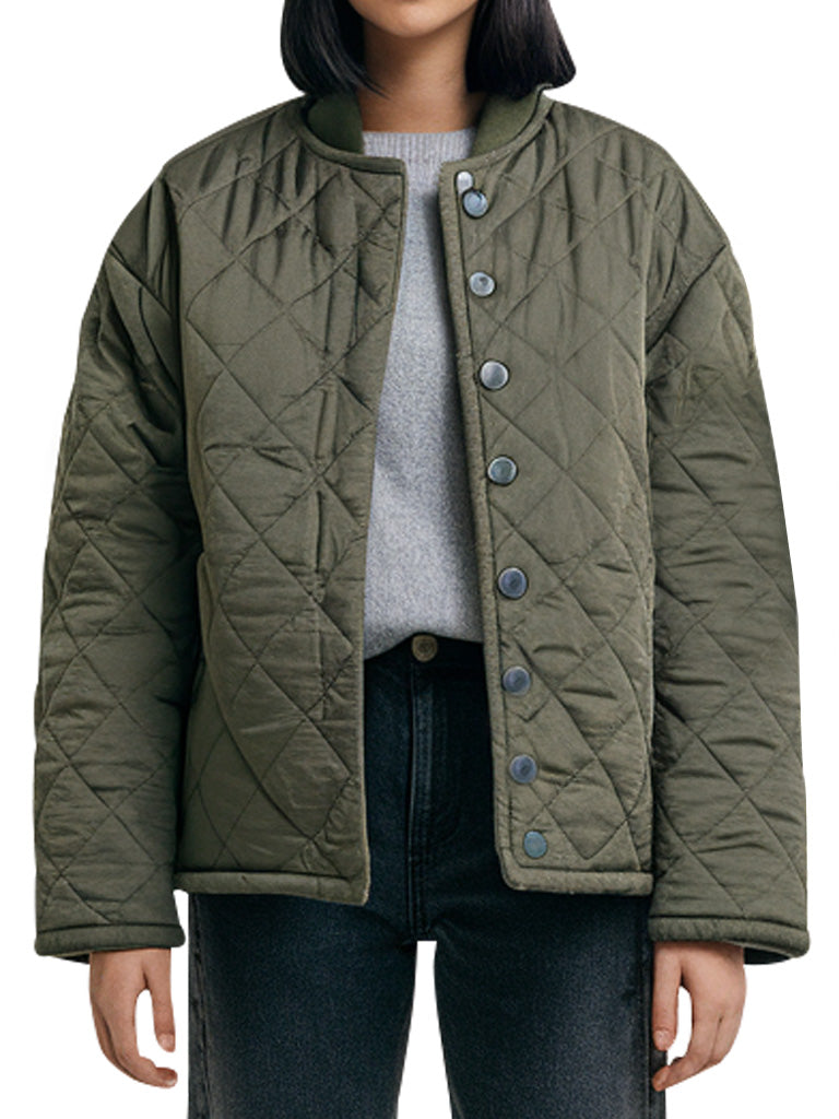 Women's Olive Green Quilted Stylish Jacket