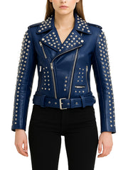 Women's Spiked Studded Leather Brando Jacket