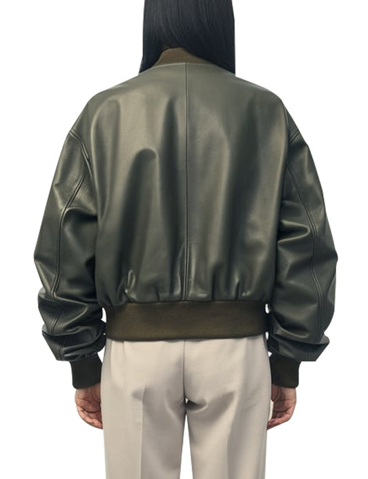 Women's olive green bomber jacket with hood