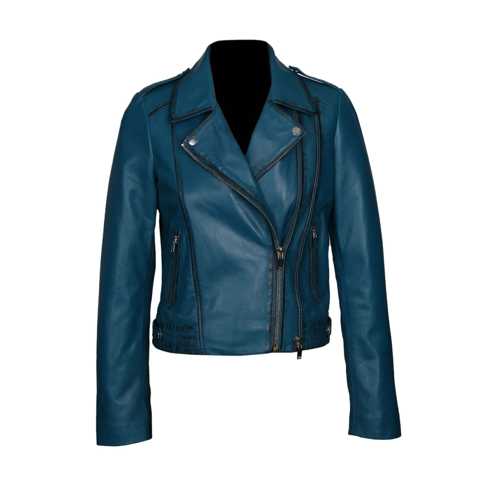 Blue Biker Genuine Leather Jacket