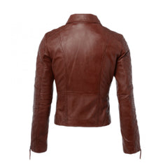 Dark Brown Quilted Biker Real Leather Jacket