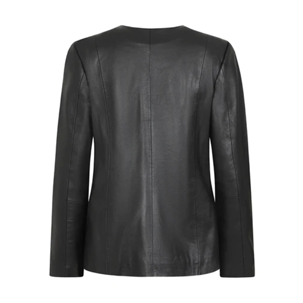 Casual Style Black Collar Less Genuine Leather Jacket