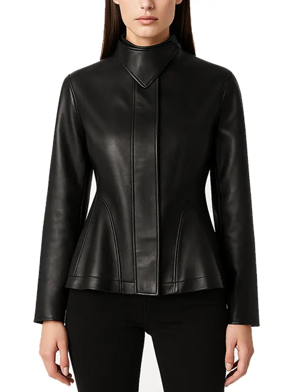 Womens Black Fitted Leather Blazer