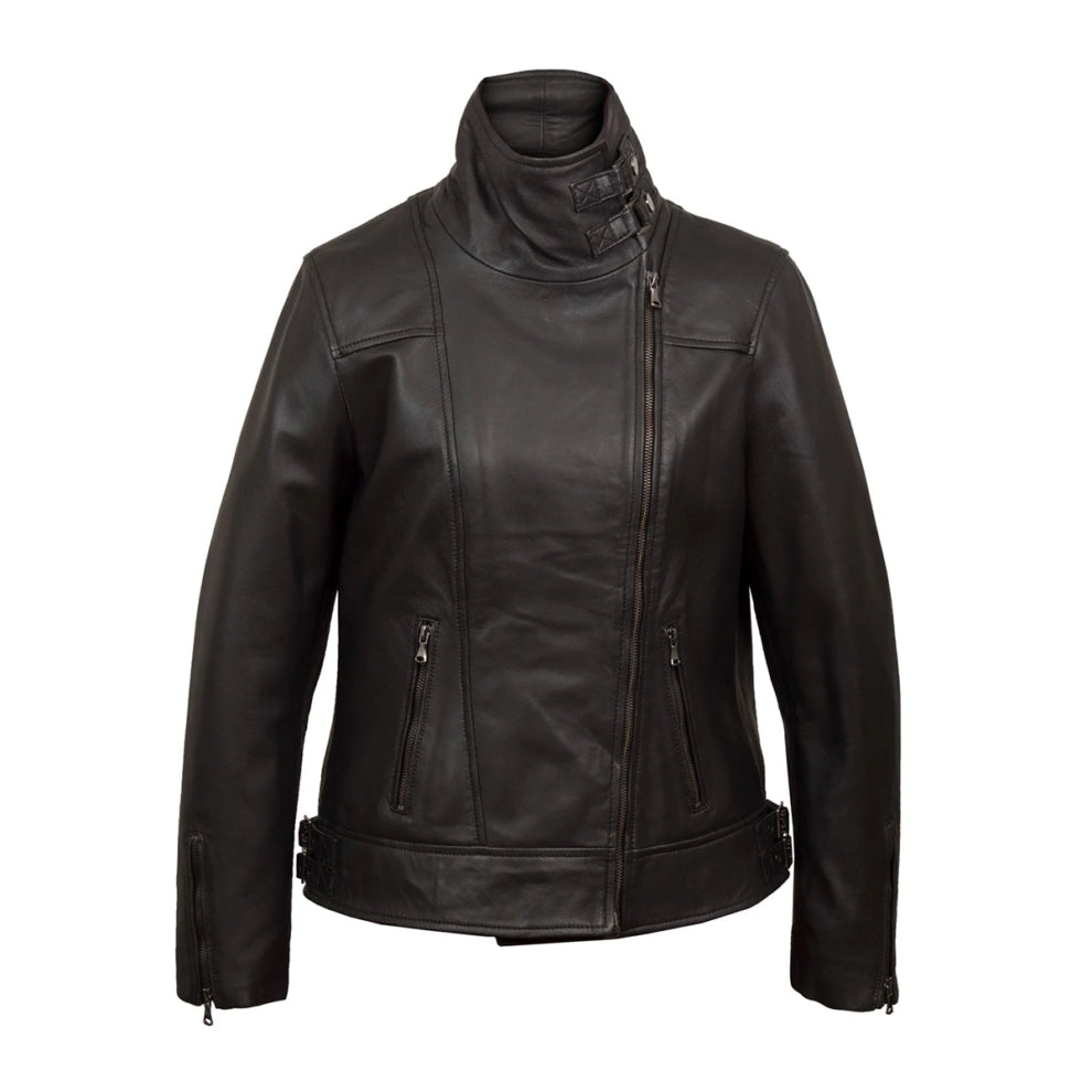 Cowl Neck Biker Leather Jacket