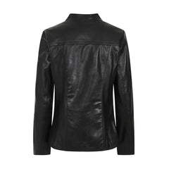 Short Round Collar Style Leather Jacket