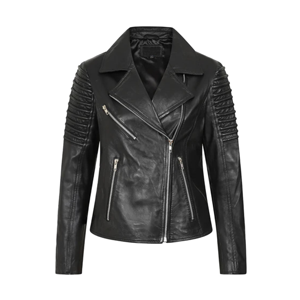 Black Biker Bold Lined Leather Jacket