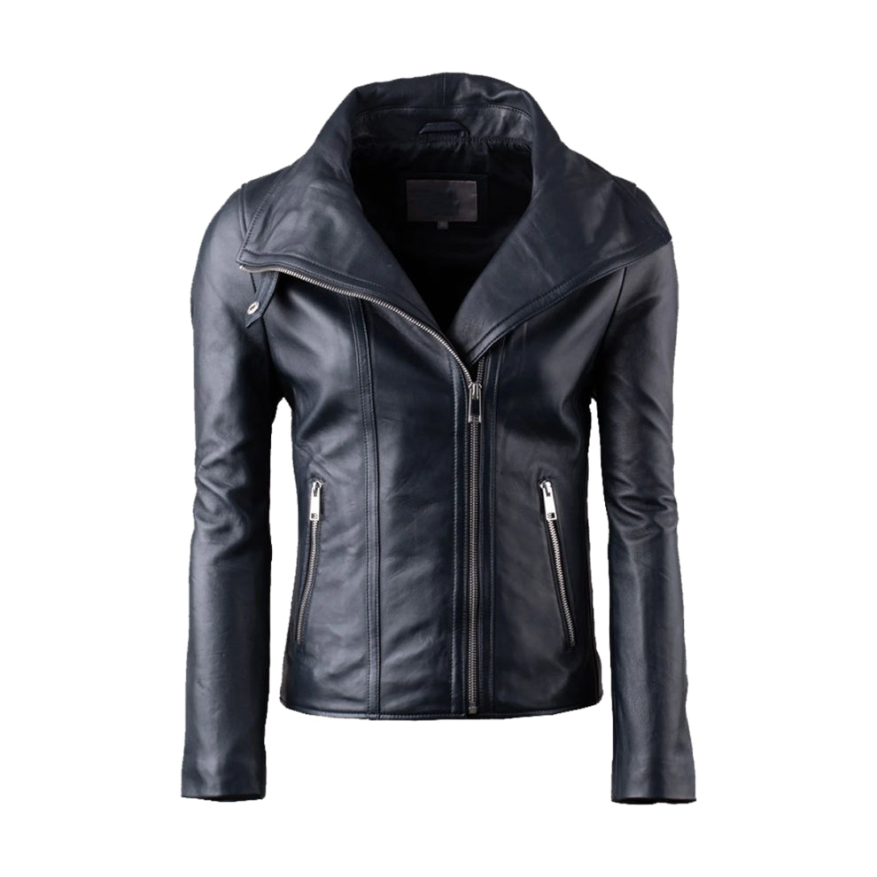 Lapel Style Black Biker Leather Jacket