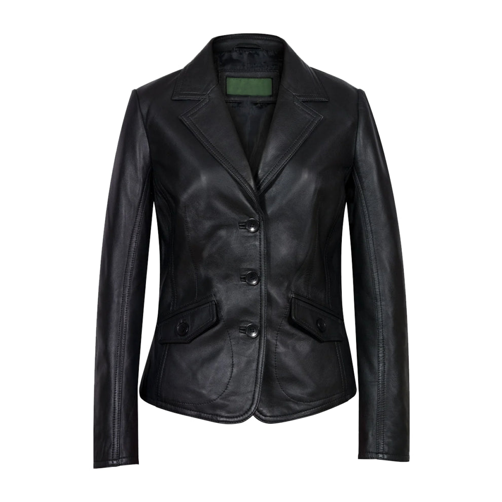 Black Lapel Style Leather Blazer