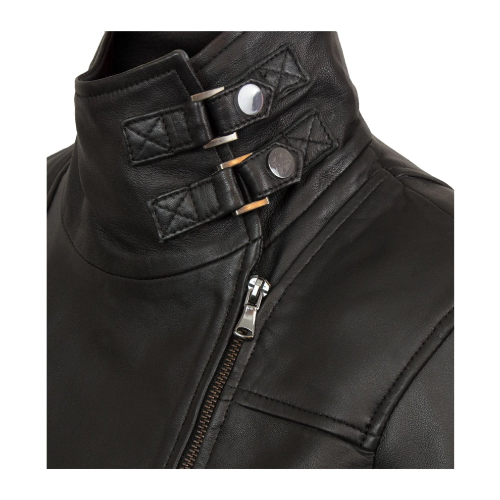 Cowl Neck Biker Leather Jacket