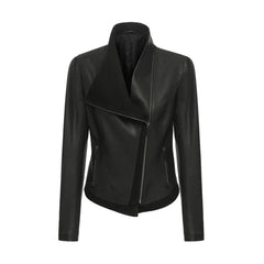 Black Shawl Collar Genuine Leather Jacket