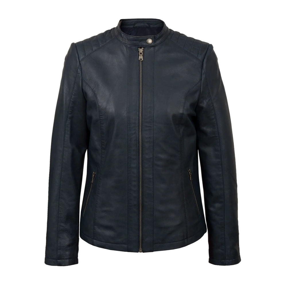 Biker Short Rounded Black Leather Jacket