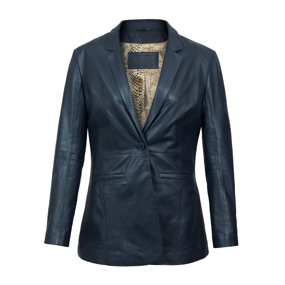 Blue Lapel Style Leather Blazer