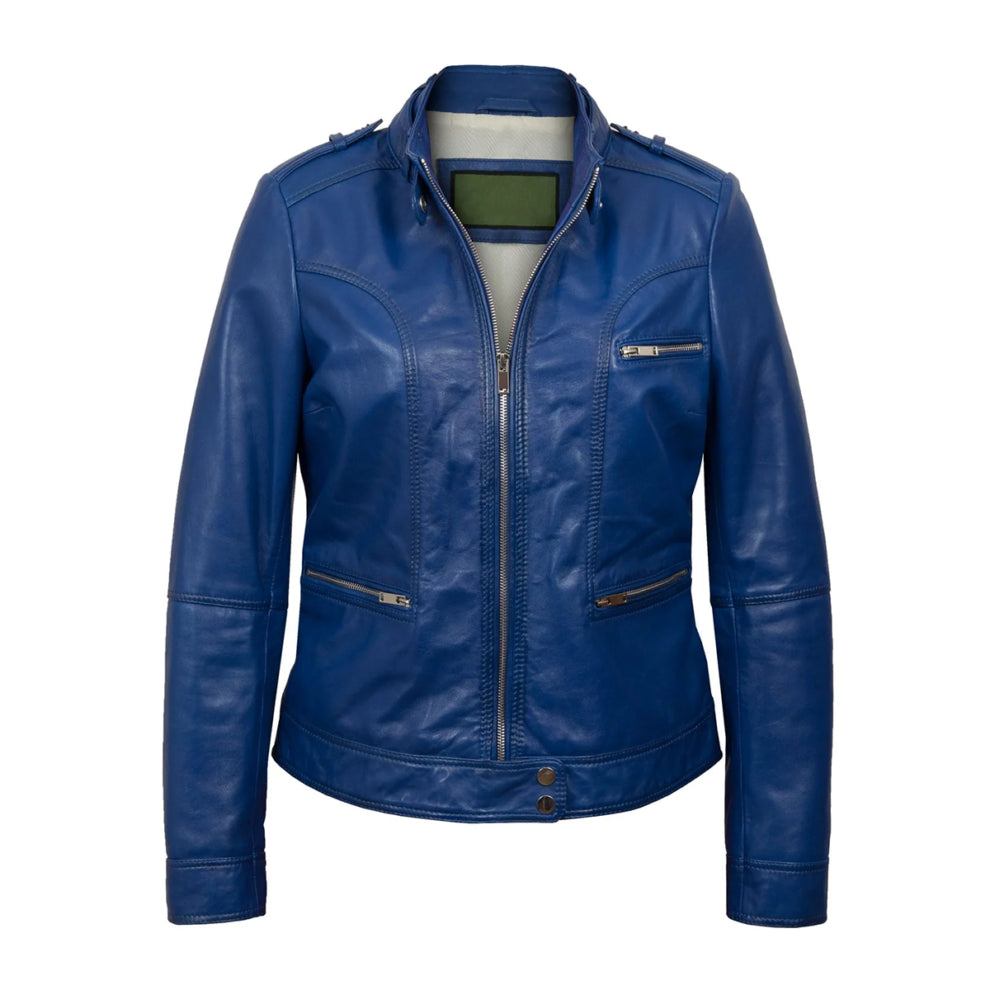 Blue Leather Biker Jacket