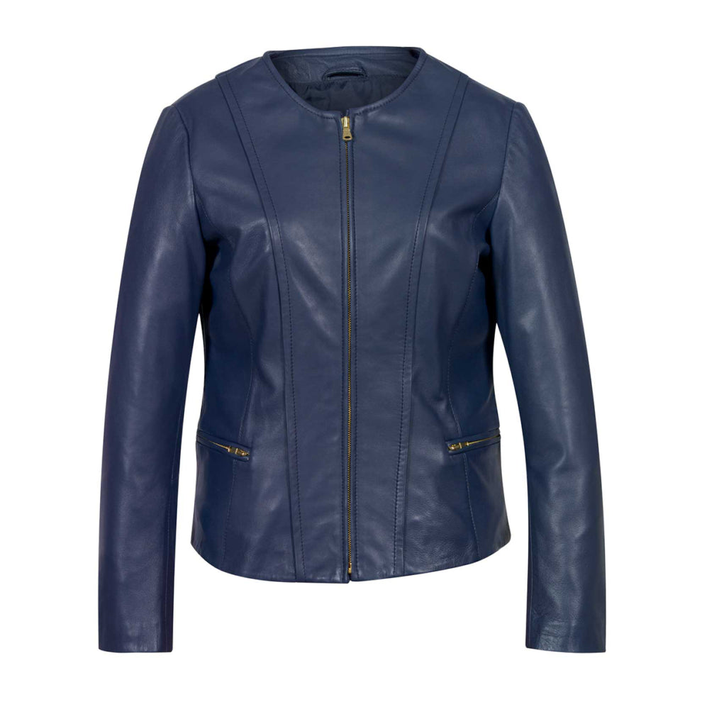 Blue Collar Less Biker Leather Jacket