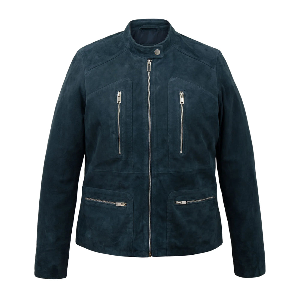 Suede Blue Biker Leather Jacket