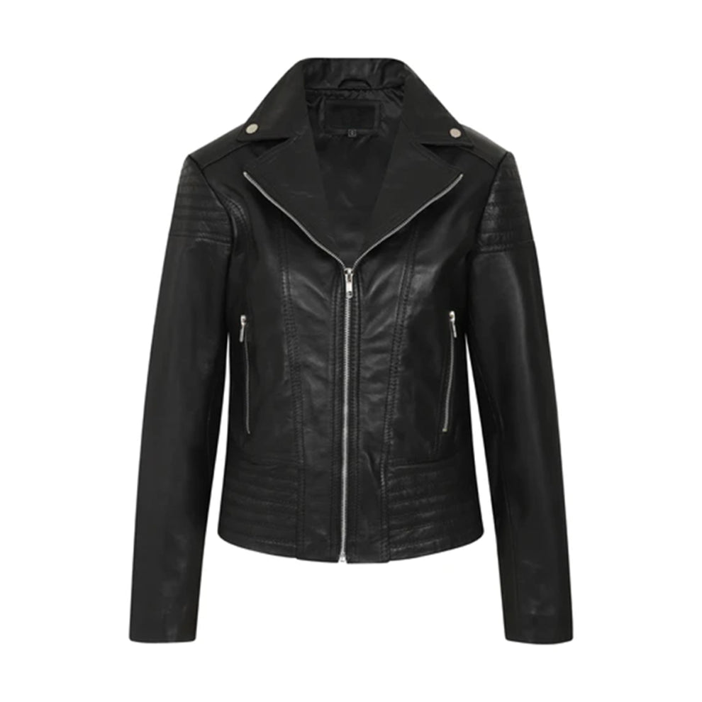 Black Biker Bold Lined Genuine Leather Jacket