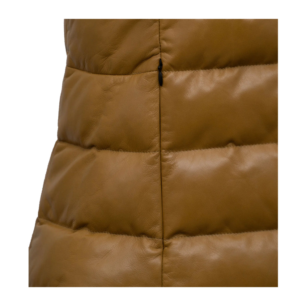 Khaki Brown Funnel Leather Gilet