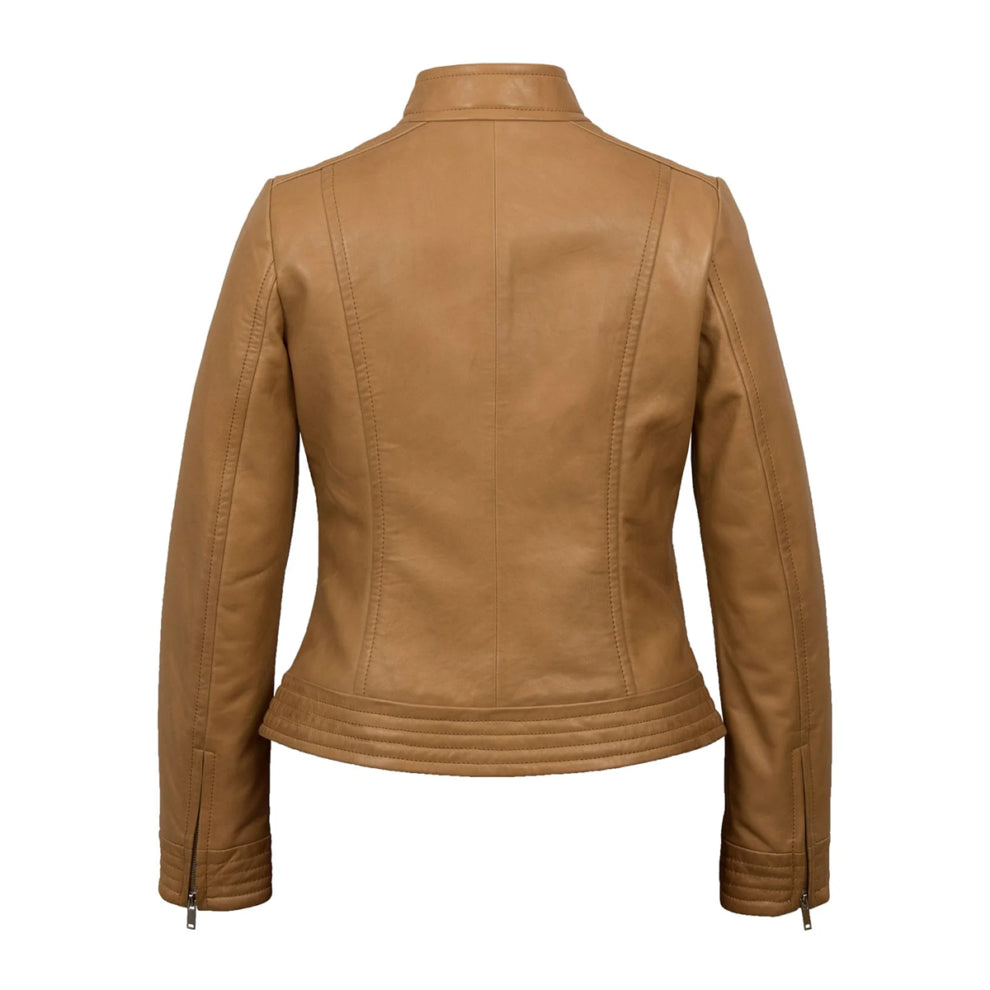 Tan Brown Sheepskin Biker Leather Jacket