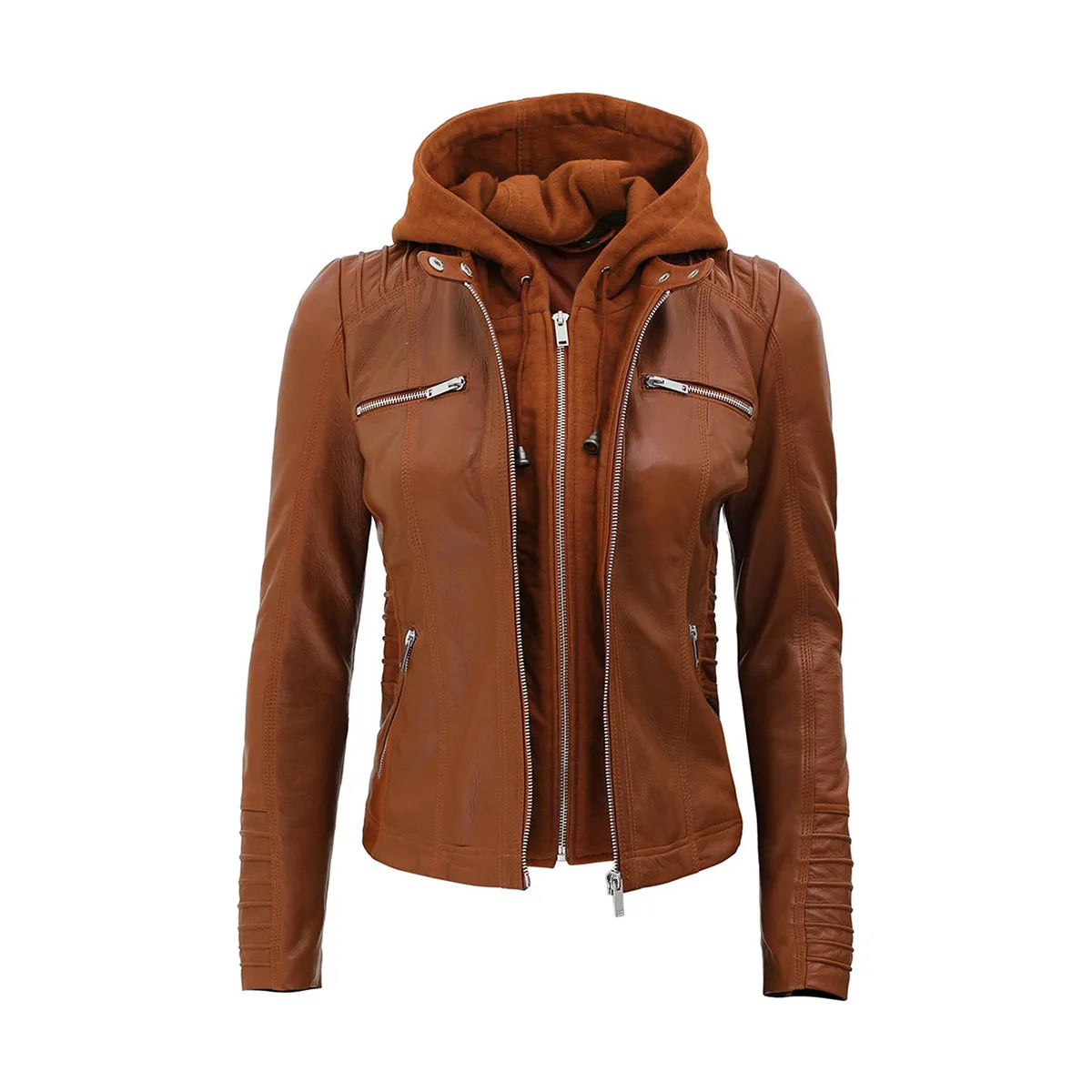 Hooded Style Brown Leather Jacket